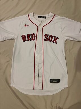 Authentic Nike White Baseball Jersey with Red Piping